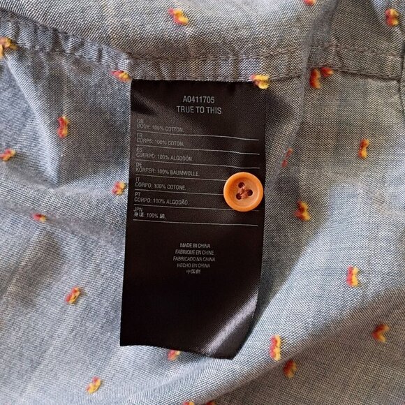 Volcom Men’s XL Button-Up Shirt Gray Blue Embroidered Dots Short Sleeve - Picture 10 of 11